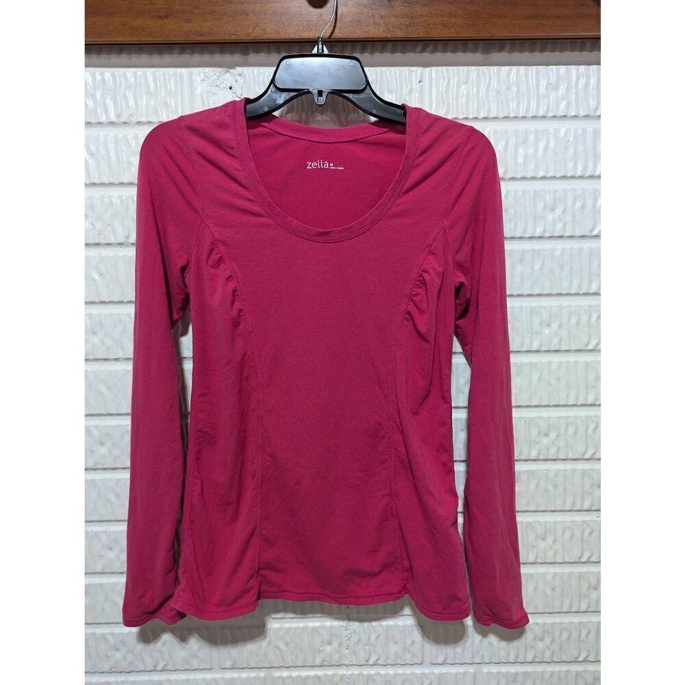 Zella Women's Hot Pink Scoop-Neck Long Sleeve Athletic Shirt Size M